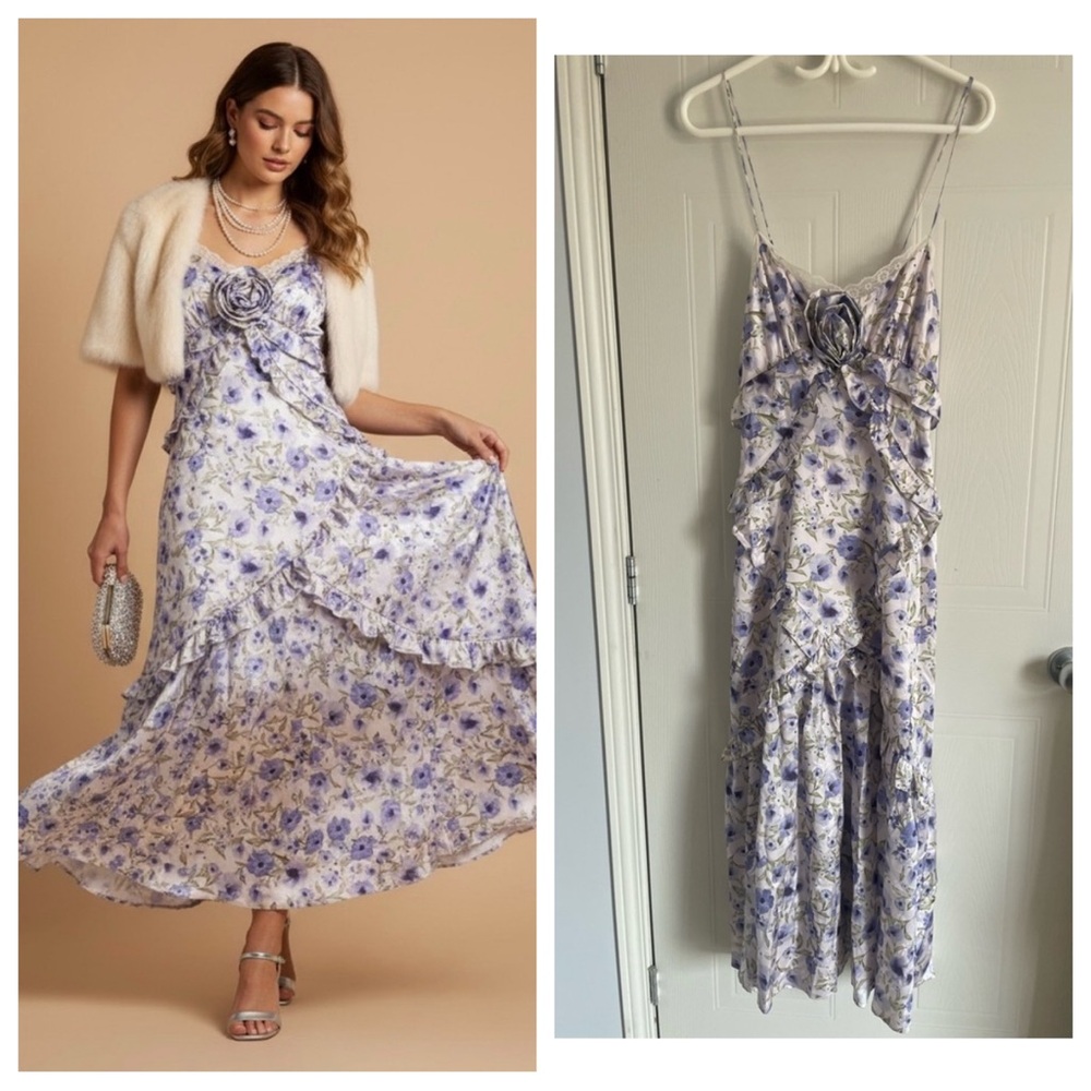 Floral Satin 3D Rosette Maxi Dress M Storia - Picture 4 of 17